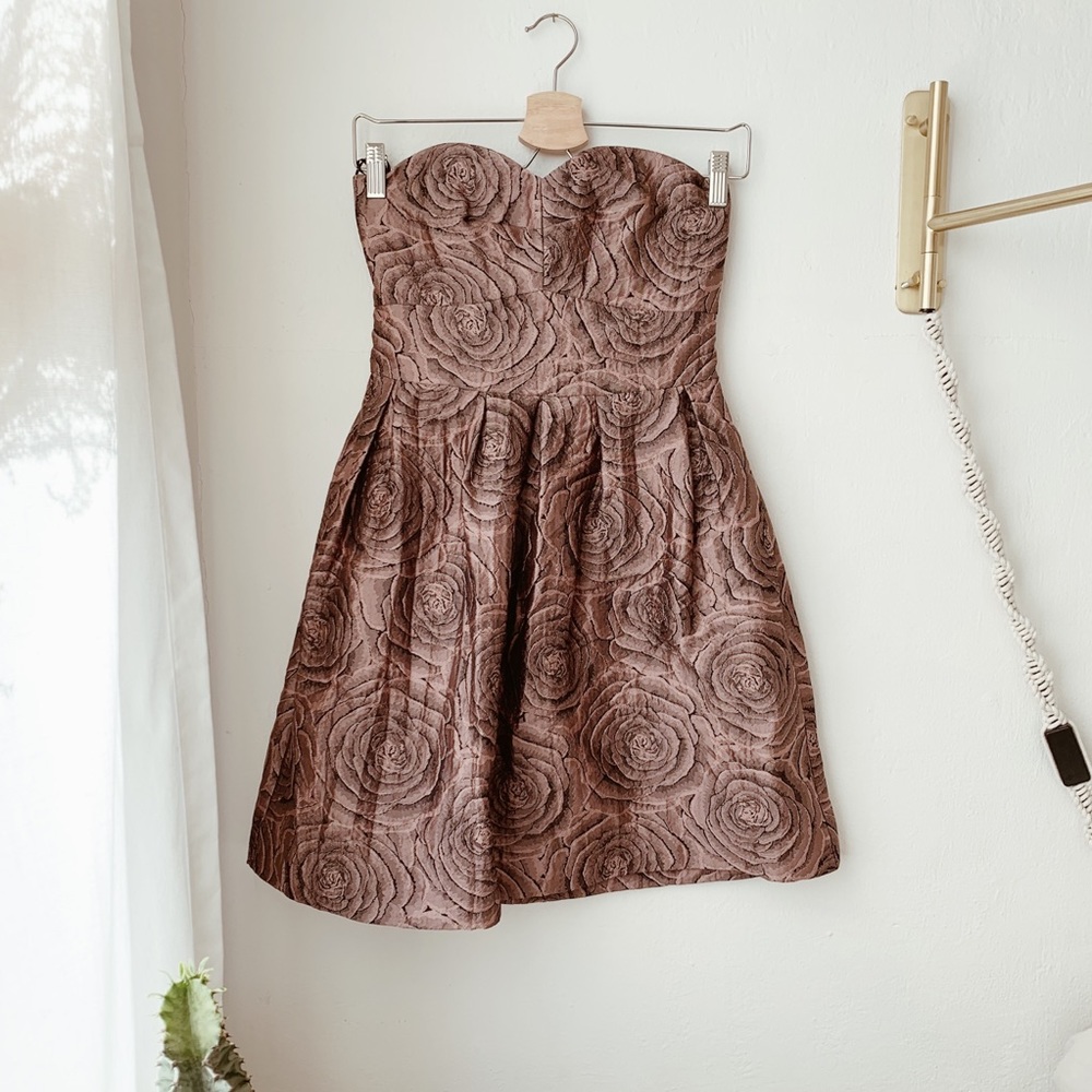 Strapless metallic rose dress